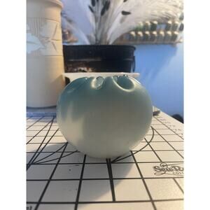 Vintage Satin Glass Rose Bowl Blue Ombre Crimped Edge